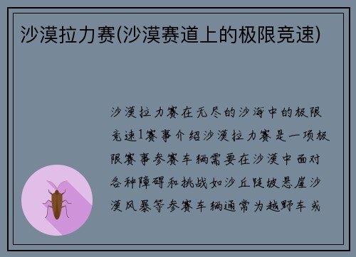 沙漠拉力赛(沙漠赛道上的极限竞速)